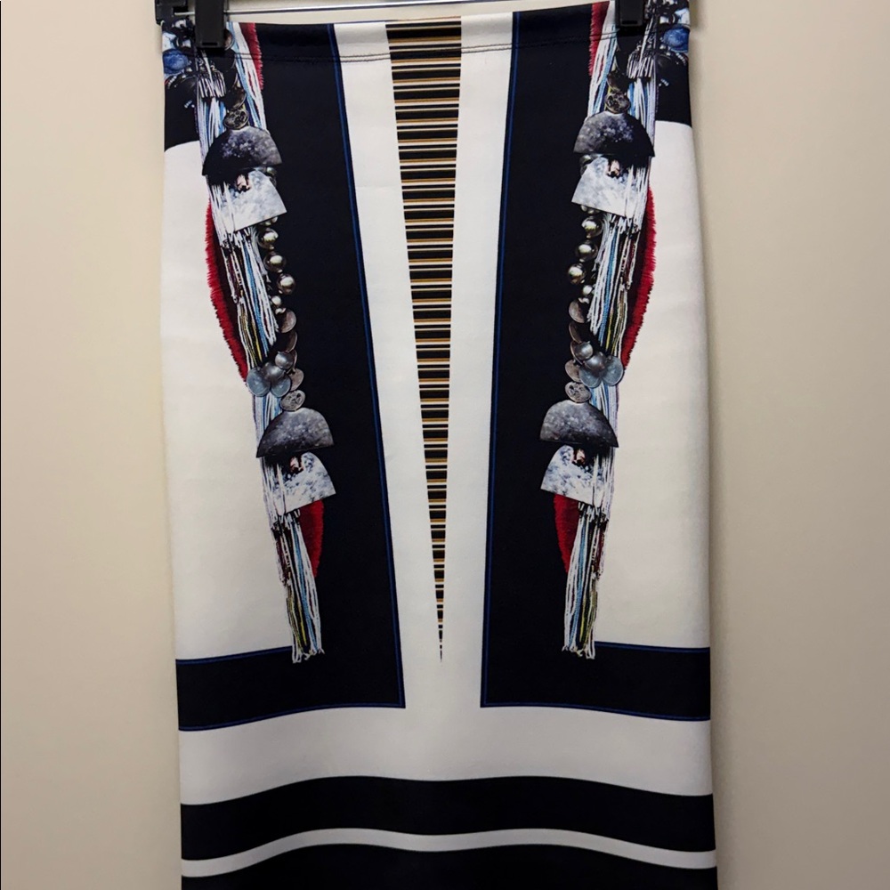 Clover Canyon Black and White Pencil Scuba Pullon Bodycon Skirt with Red Accents